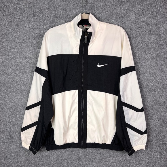 Nike Vintage Track Jacket Black White Windbreaker Women's Size L (12-14) - Picture 1 of 12